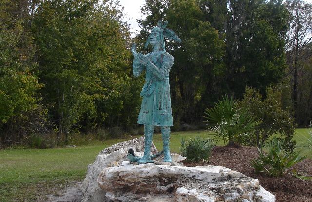 A bronze statue of Chief Alligator